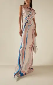 [Del Core] Asymmetric Printed Satin Maxi Dress