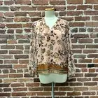 Joie Womens Small Blouse Peach Floral Chiffon Frill Tie Neck Bohemian NWT