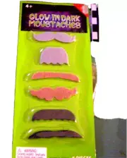 6 GLOW IN THE DARK MOUSTACHES PARTY DANCE BIRTHDAY