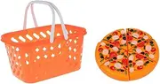 AKOOSY 1 Set Pretend Play Grocery Basket for Shopping with Pizza Fun Educational Role Play Kitchen Simulation for Preschool