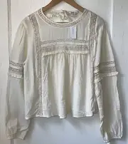 American Eagle Size Large Cream Boho Gauzy Peasant Blouse NWT New