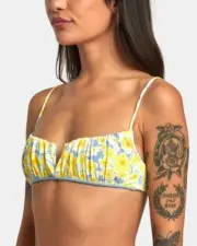 NWT RVCA Swimsuit Bikini Top only Size S 8 Bralette Freya V Wire LEMON/BLUE