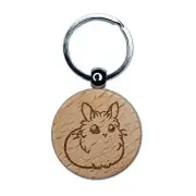 Lionhead Rabbit Bunny Cute Engraved Wood Round Keychain Tag Charm
