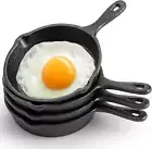 4 Pack Mini Cast Iron Skillet, 4" Small Frying Pans with Double Drip-Spouts for