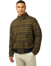 [Ben Sherman] Wool Check Harrington Jacket in Dark Green