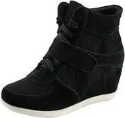 [rismart] Women's Wedge Casual Hook&Loop Fabric&Suede Leather Fashion Sneakers