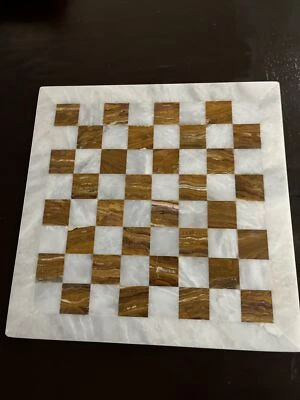Handmade Onyx Marble White & Brown Chess Set w Luxury Velvet Storage Box 12”