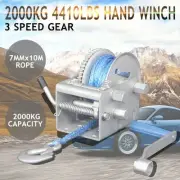 Hand Winch 4410LBS 2000KG Synthetic Dyneema Rope Boat Car Trailer 3 Speed 10M