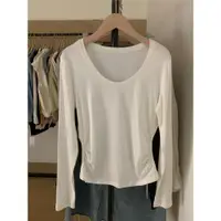 在飛比找ETMall東森購物網優惠-韓選lilian抽褶修身春季長袖T恤