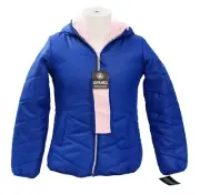 Sequoia Youth Girl's 16 Blue Hooded Quilted Faux Fur Lined Zip Front Jacket