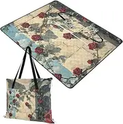 Yoogain Beach Blankets Foldable Lawn Outdoor Camping Mat for Ground Summer Gift Roses Climbed The Wall Art 60x80in