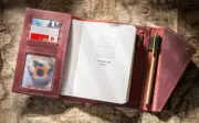 for A5 book cover notebook jacket pen card file folder bag Leather red w874