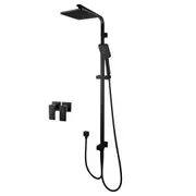 Black Square 8''ABS Rain Shower Head Taps Set 3-Mode Handheld Adjustable Height Rail WELS WATERMARK