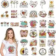Mental Health Heat Transfers - 30 Sheets Inspirational Awareness Iron on Patches Design Stickers Ready to Press Positive for T-Shirts Clothing Wildflower Decals DIY Crafts Pillow Decorations