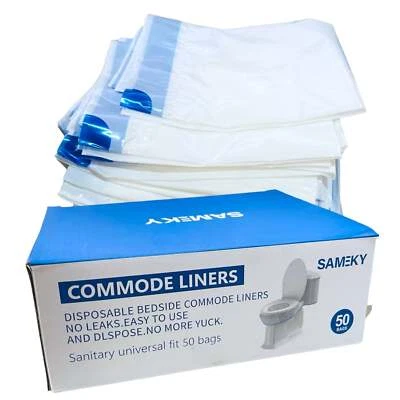 Commode Liners - 50 Strong Portable Toilet Bags - Easy to Use Bedside Commode