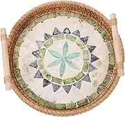 Rattan Tray with Dual Handles Natural Shell Design for Organizing and Serving Snacks for Picnics Gatherings and Home Decor