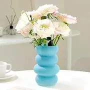 BLOFLO Colored Glass Hydroponic Flower Vase, 7-Inch Blue Glass Vase, Four-Layer Geometric Glass Floral Vase for Home Décor, Modern Bubble Glass Vase for Home Office Wedding Table (Blue)