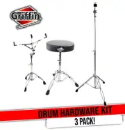 Drummers Throne Seat, Snare Drum Stand & Straight Cymbal Stand Hardware Set PACK