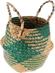 Gatuida Seaweed Flower Basket Storage Baskets Wicker Plant Basket Seagrass Basket Outdoor Bin Woven Home Fabric Handle Planter Vase Decor Rattan Linen Indoor Cloth Flower Pot Green Wooden