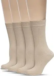 belinoplus Women's Bamboo Dress Socks - UltraSoft, Thin, Breathable, Seamless Toe - Non-Binding - Crew Socks for 4 Pairs