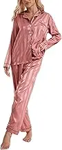 Track Pants Women Silk Coarse Striped Cardigan Long Sleeved Pants Home Wear Casual Loose Comfortable Patterned Pajamas Set