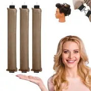 3 PK Khaki Curling Kit with Heatless Rod Headband Curler Curl Styling Ribbon