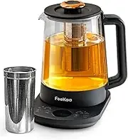 Feekaa Electric Kettle, Tea Pot with Removable Infuser for Loose Leaf, Tea Maker with Time &Temperature Control, Glass Health Pot, 10 Menus Tea/Coffee/Milk/Yogurt, 1.5L, Black