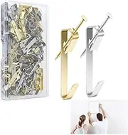 Picture Hooks for Hard Wall, 130 Pcs Picture Rail Hooks, Wall Hooks with Nails, Heavy Duty Picture Hanging Kit, Poster Hanger with Storage Box for Hanging Canvas, Frames, Clocks (Silver & Gold)