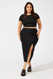 Black Wavy Texture Bodycon Split Skirt