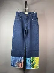 One Teaspoon Jeans Womens 27 Blue Paint Dip Tie Dye Wide Leg NWT Boho Rainbow