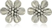 [AeraVida] Shimmering Light Gray Metallic and Crystal Bead Flower Clip-On Earrings