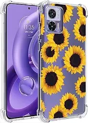 [Jhxtech] Phone Case for Motorola Edge 30 Neo 5G Case, Moto Edge 30 Lite XT2245-1 girls women, Slim Shockproof Clear Floral Pattern Soft Flexible TPU Protective Cover for Motorola Edge 30 Neo Sunflower