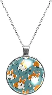 [Diusye] Necklaces for Women, Happy Corgi Dogs Print Stainless Steel Pendant Necklace Jewelry Birthday Anniversary Wife Girls Friends Gift