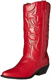 [Soda] Women's Reno Western Cowboy Pointed Toe Knee High Pull On Tabs Boots, Red, 6 M US