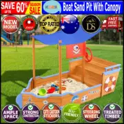 Keezi Kids Boat Sandpit Outdoor Toys Wooden Play Sand Pit Box Canopy Children