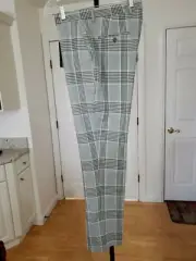 Boohoo Man Mens 36R Inseam 32 Gray Plaid Super Skinny Cropped Smart Pants New