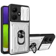 case For Infinix Hot 30 Slide Camera Lens Protection and Built in 360 Rotatable Ring Holder - White