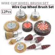 12Pcs Wire Cup Wheel Brush Kit For Drill Steel Brass Metal Cleaning Rust Sanding