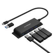 mbeat Mountable 4-Port USB-A USB-C Adapter Hub - 60cm Data Cable, USB 3.0, 2.0 High-Speed Data Port Expansion, Save Space Mounting Solution MB-HUB-E04