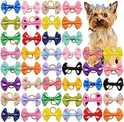 50Pcs Cute Puppy Dog Small Bowknot Hair Bows with Rubber Bands Handmade Hair Accessories Bow Pet Puppy for Doggies Cat Kitten Rabbit Grooming Accessories