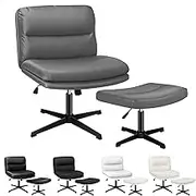 ALFORDSON Armless Criss-Cross Desk Chair with Ottoman, Ergonomic Cross Legged Office Chair with Mid-Back Design, Tilt & Height Adjust and Swivel, 180kg Max, Pax Pro Grey
