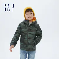 在飛比找蝦皮商城優惠-Gap 男童裝 簡約亮色連帽羽絨外套-綠色迷彩(592745