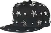 [HAMKVBPR] Baseball Cap Unisex Punk Handmade Rivets Flat Brim Hat Hip Hop Baseball Cap Outdoor Sports Hat(Black 2)