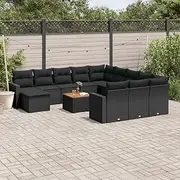 13 Piece Garden Sofa Set with Cushions Black Poly Rattan, Garden Furniture Sets
