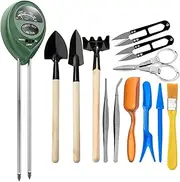 Bonsai Tools Set,Bonsai Tools Kit Mini Gardening Tools 13Pcs Garden Transplanting Tool Soil Test Kit Succulent Plant Tools Set Include Shovels, Rakes, Fork, Tweezers, Bud & Leaf Scissor, Brush
