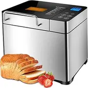 Bread Maker Machine, Fully Automatic Bread Machine, 15-in-1 Auto Nut Dispenser Bread Maker with Timer Delay, 1H Keep Warm, Stainless Steel & Nonstick Ceramic Pan, Gluten Free