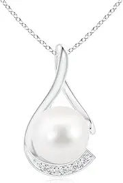 [Angara] Freshwater Cultured Pearl and Diamond Twist Pendant Necklace in Sterling Silver/14ct Solid Gold for Women | June Birthstone Jewellery for Her