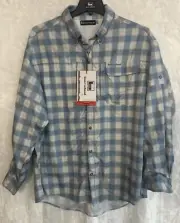 Banded On The Line Performance Fishing Light Blue Plaid Long Sleeve Shirt XL