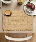 Rustic Natural Hand Braided Rectangle Jute Placemats Heat Resistant Set of 2
