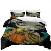 Halloween Gothic Girl Hold Pumpkin with Octopus Quilt Cover